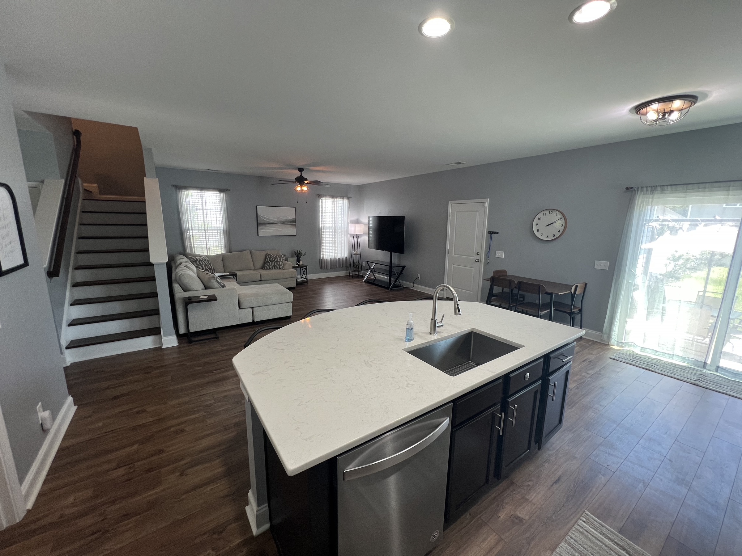 Kitchen island overlooking the living room